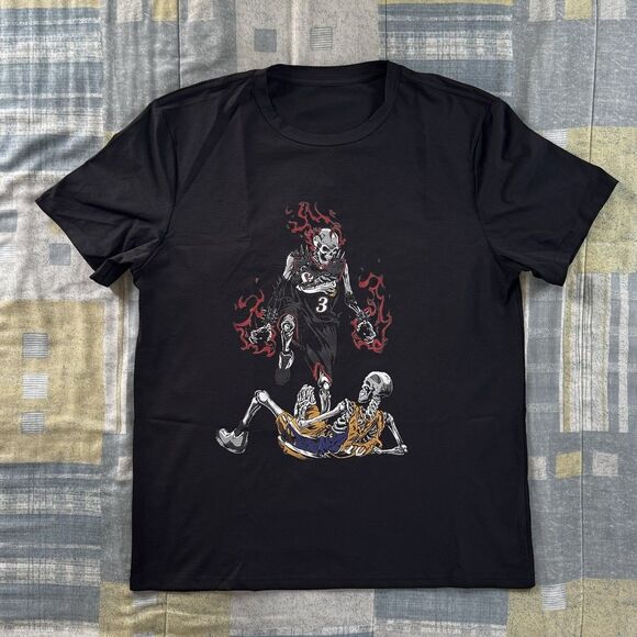 Allen Iverson Black Step Over Flames Skeleton Graphic Large Men's T-Shirt Sz L - Picture 1 of 13
